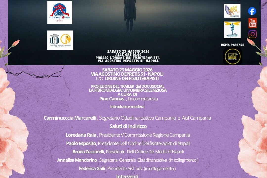 “LA FIBROMIALGIA: UN’OMBRA SILENZIOSA” – A NAPOLI LA PRESENTAZIONE DEL DOCUSOCIAL DI PINO CANNAS SUL DOLORE INVISIBILE